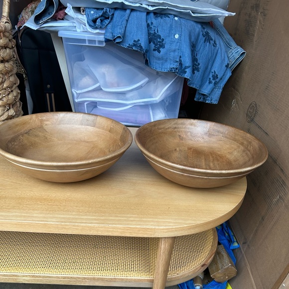 Two large serving bowls from Pottery Barn. Can buy one or both. Mango wood. - Picture 2 of 8